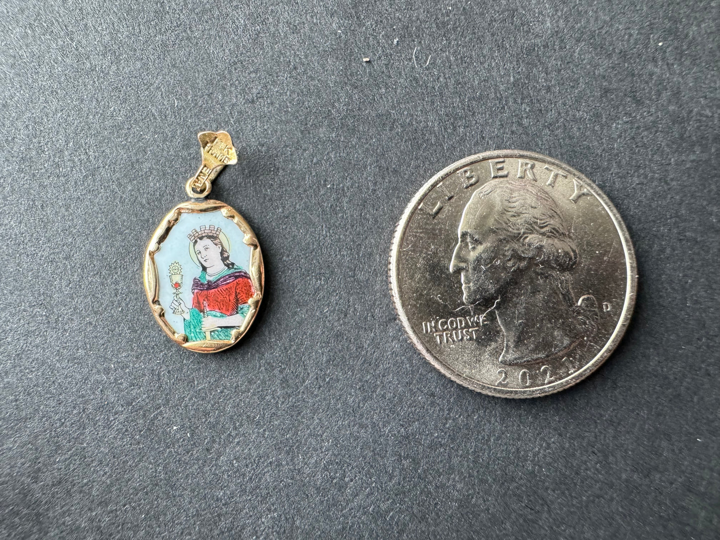 Enamel on Copper Santa Barbara Charm with 14k Frame Charm