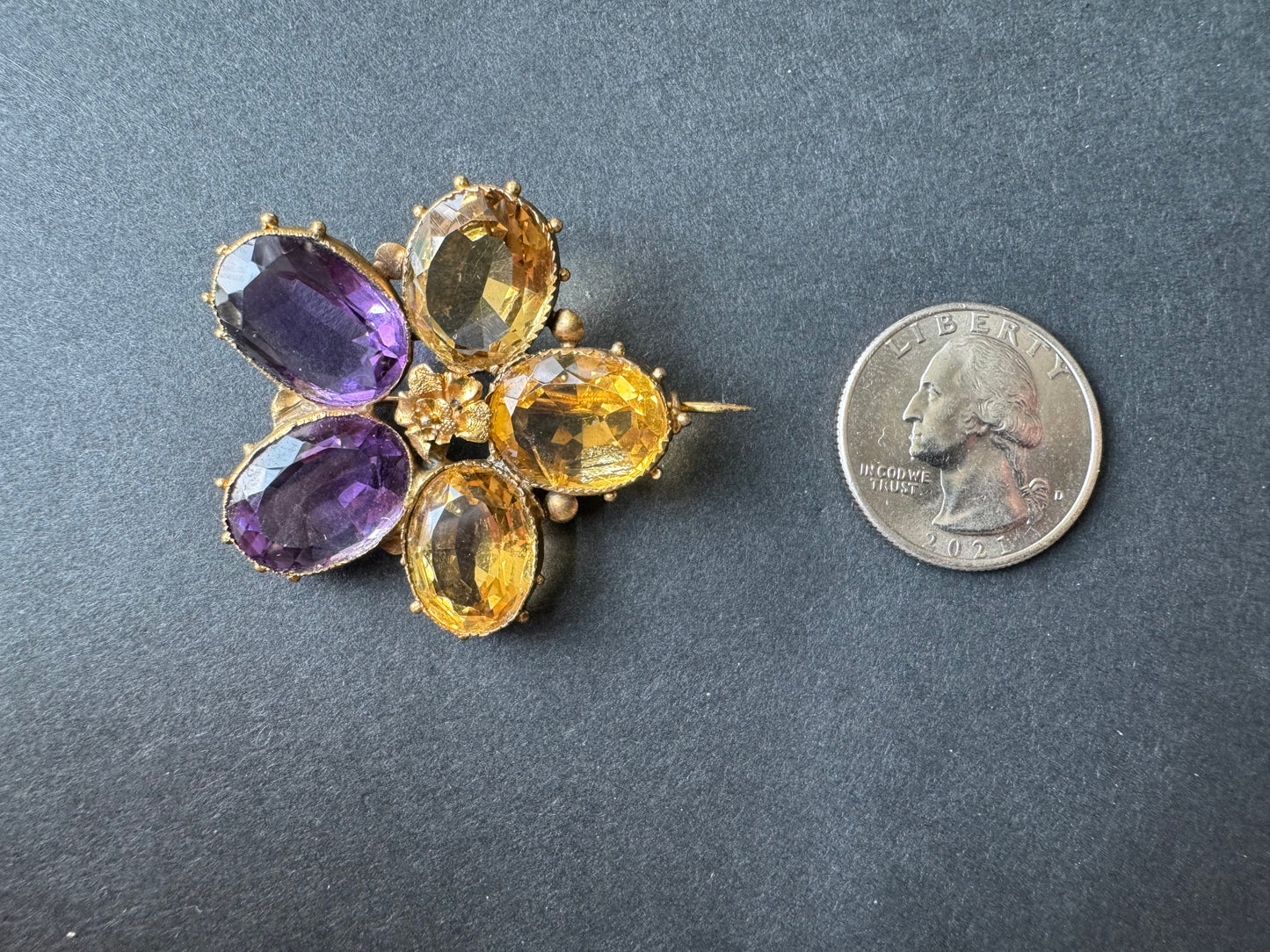 Very Early Victorian Large Amethyst and Citrine Brooch