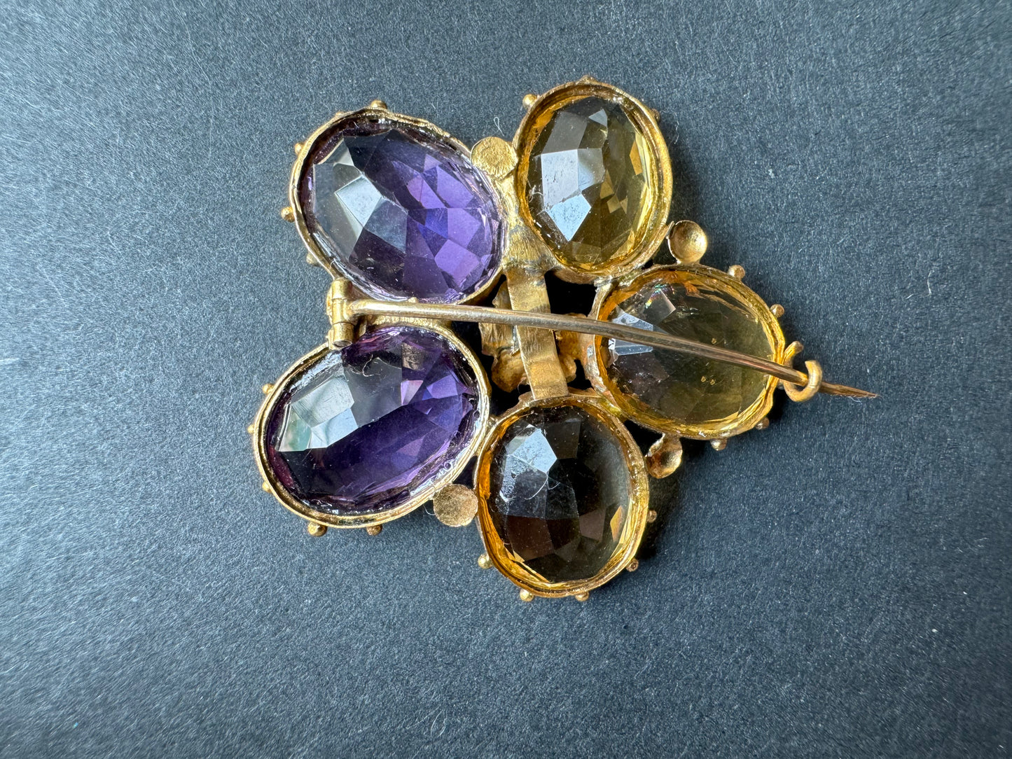 Very Early Victorian Large Amethyst and Citrine Brooch