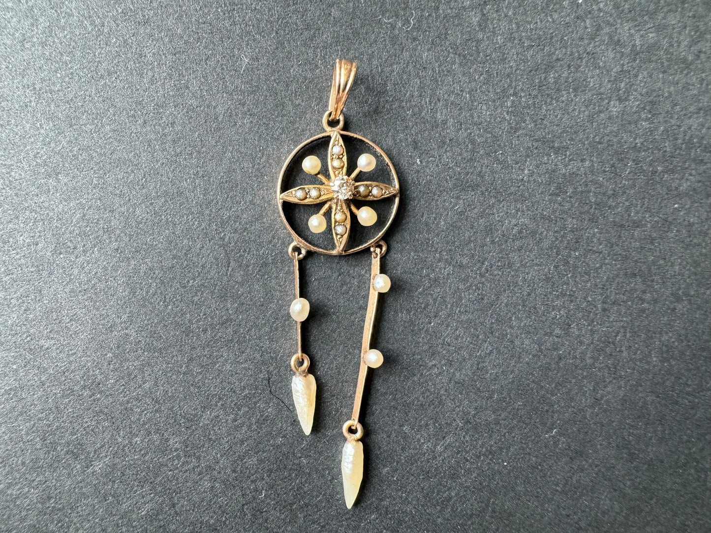 Lavalier Art Nouveau Diamond and Pearl Pendant