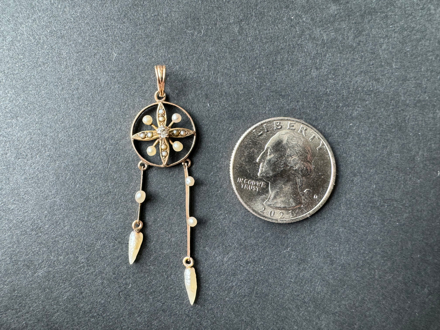Lavalier Art Nouveau Diamond and Pearl Pendant
