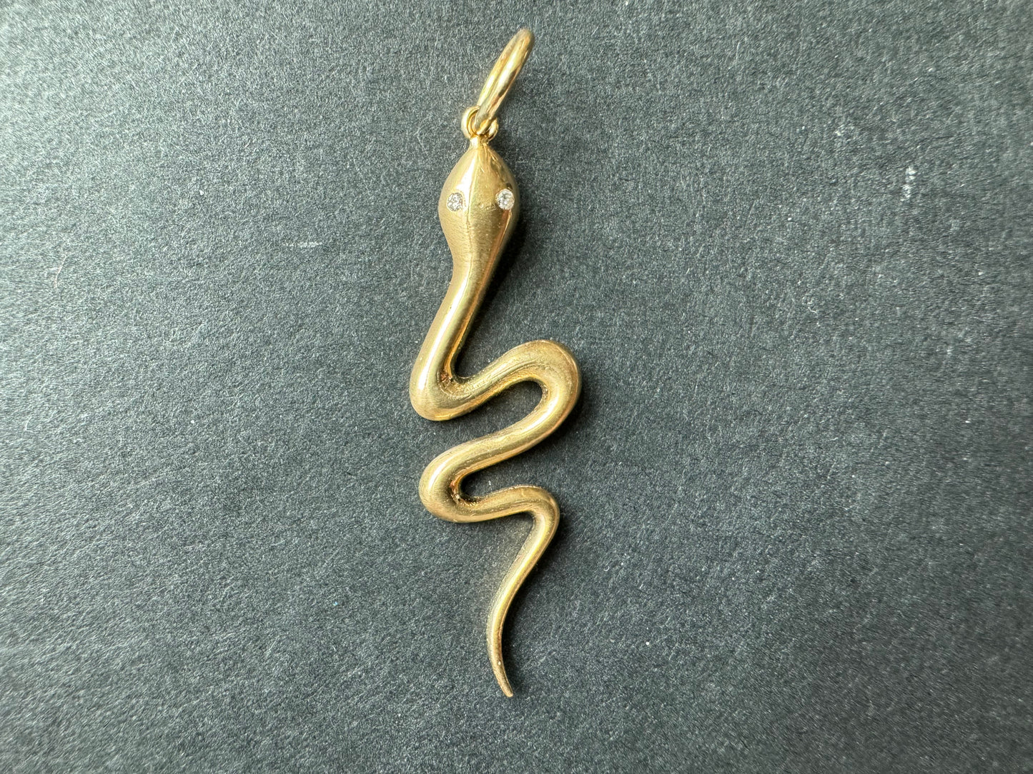Gold Snake Charm with Diamond Eyes 14k