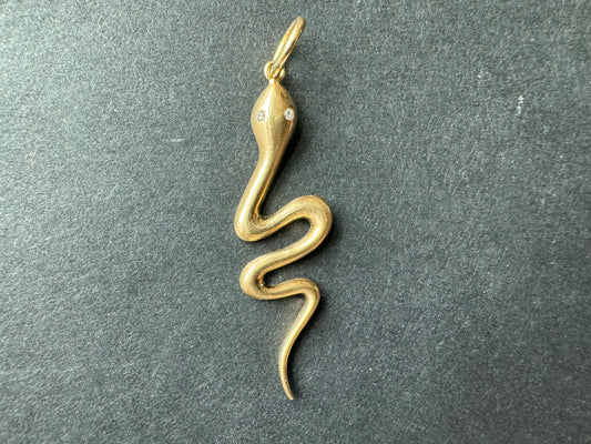 Gold Snake Charm with Diamond Eyes 14k