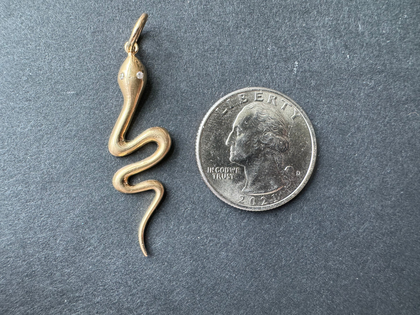 Gold Snake Charm with Diamond Eyes 14k