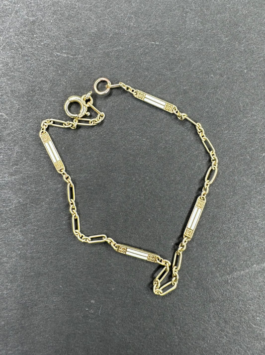 14kt White Enamel Art Deco Bracelet