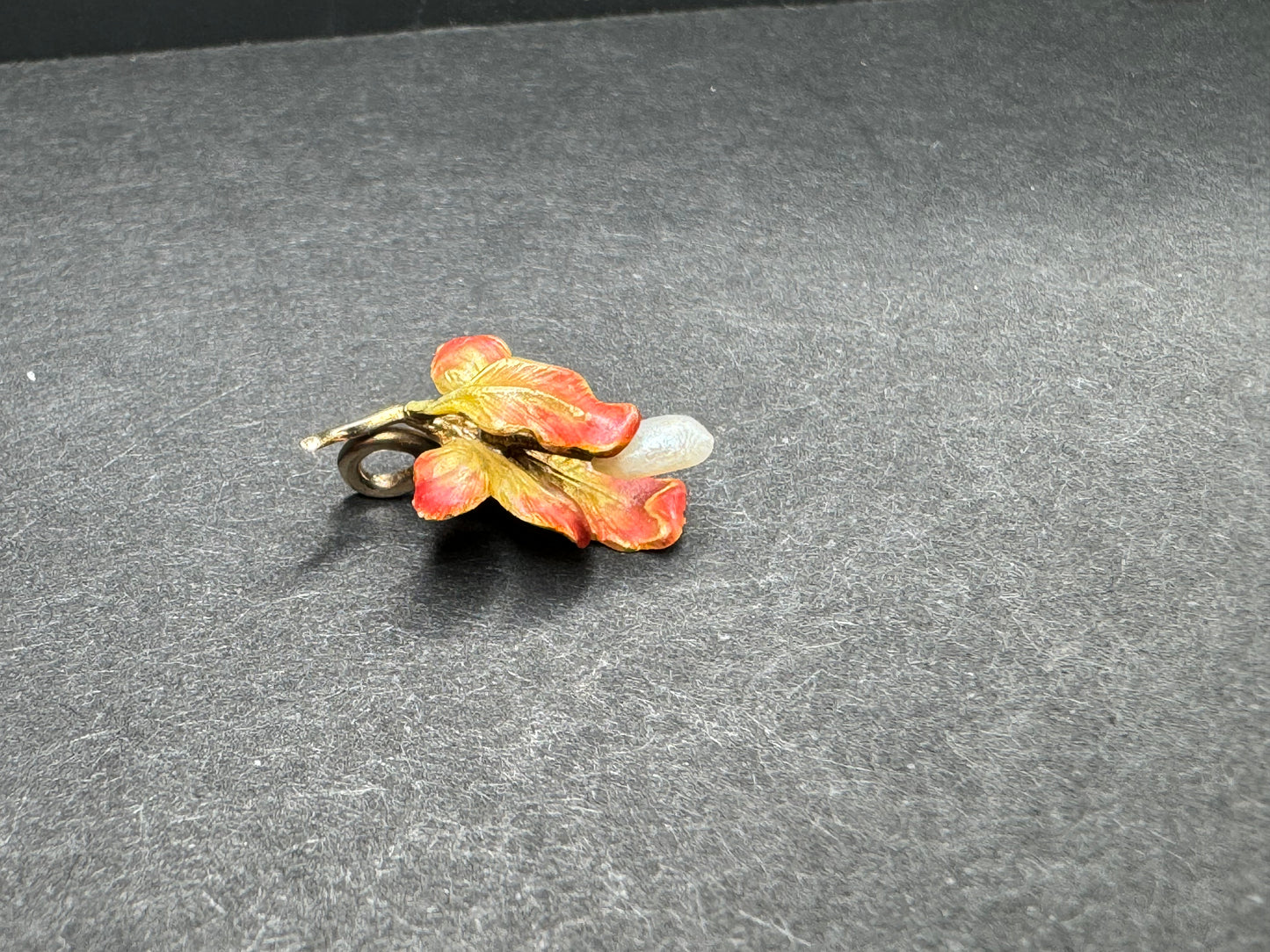 14k American Art Nouveau Orchid With Natural Pearl Center Pendant