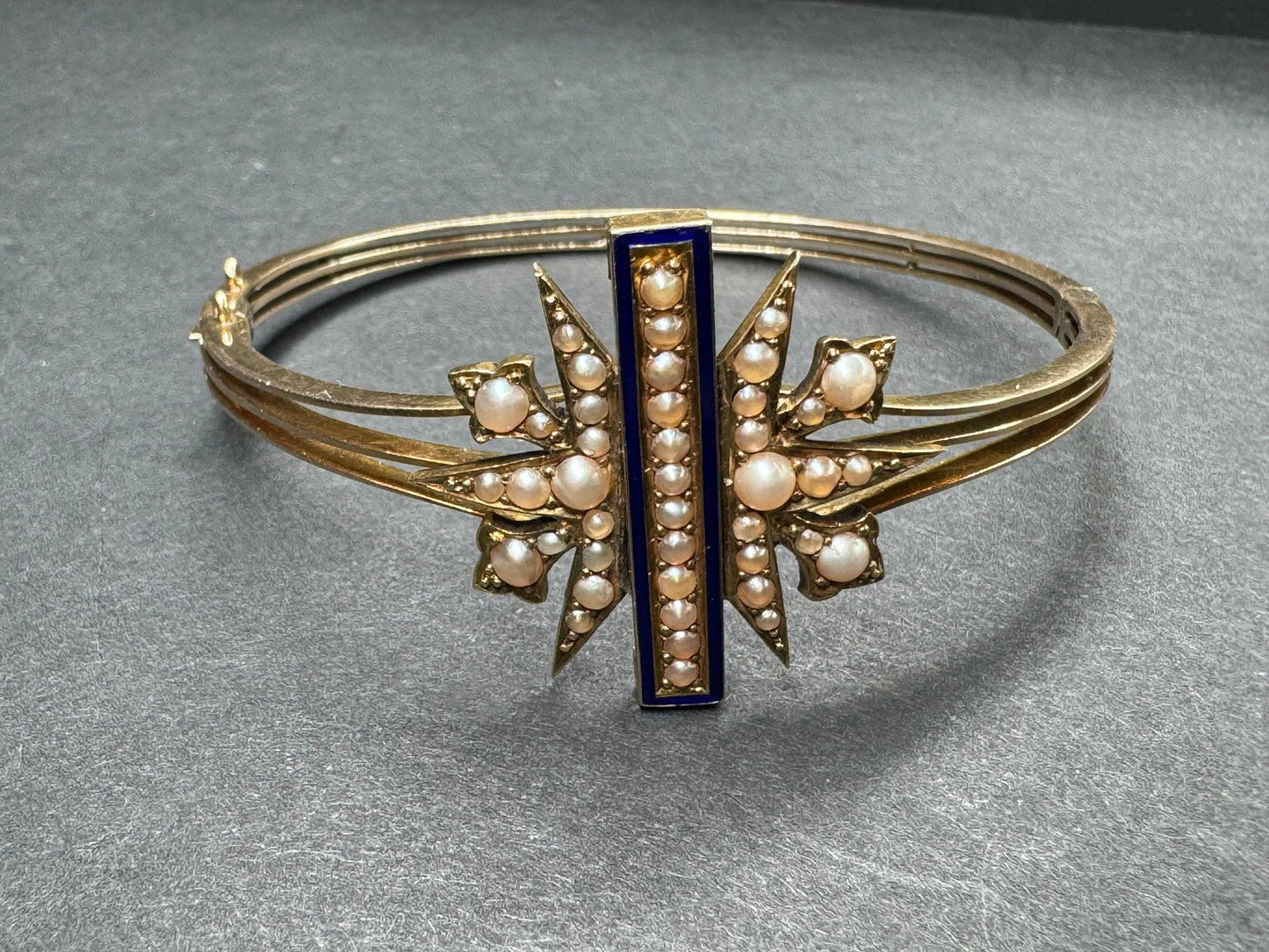 Belgian 1916 14k Blue Enamel and Pearl Bracelet