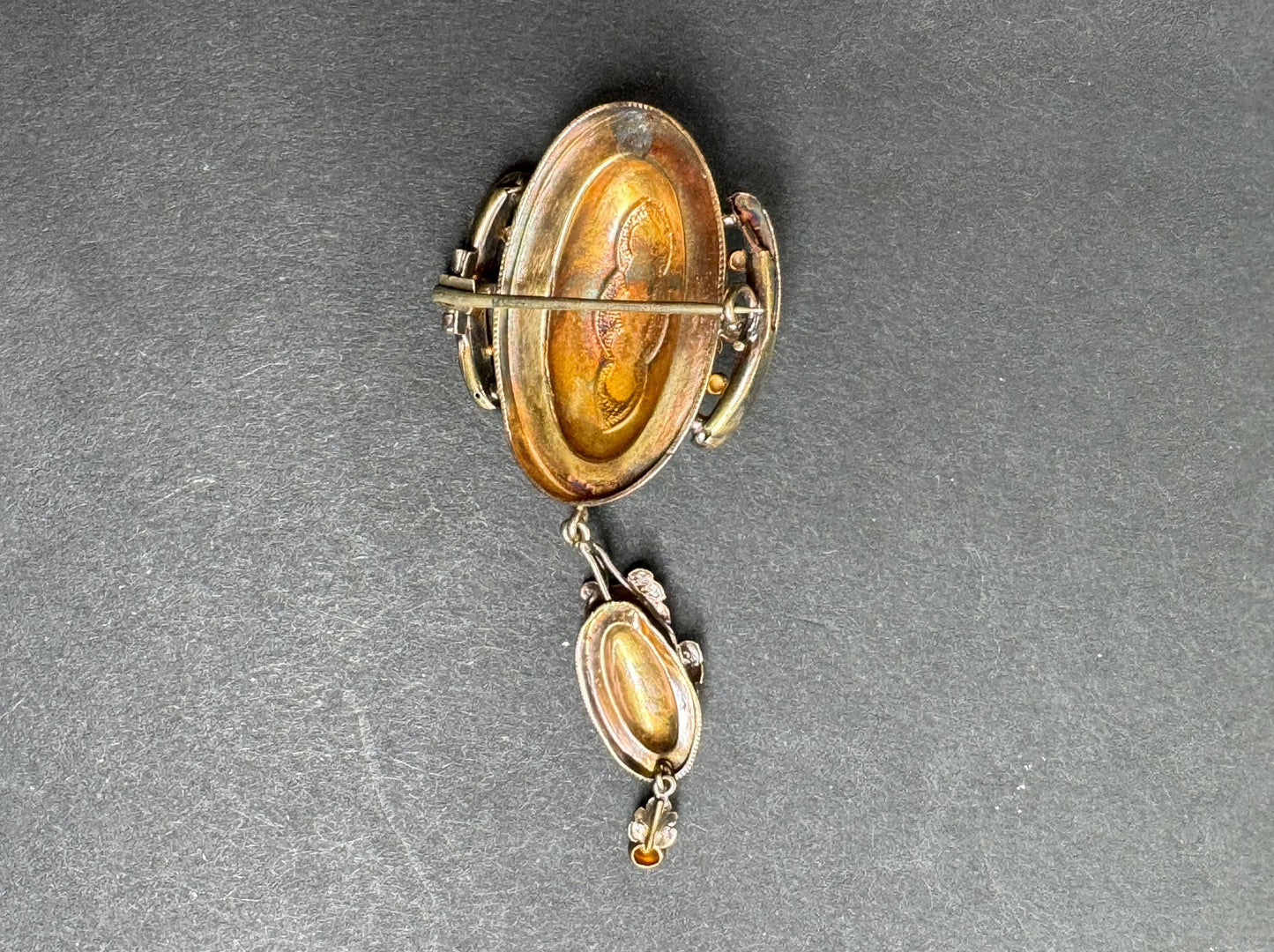 14kt Opal Brooch Depression Era Art Nouveau with Drop