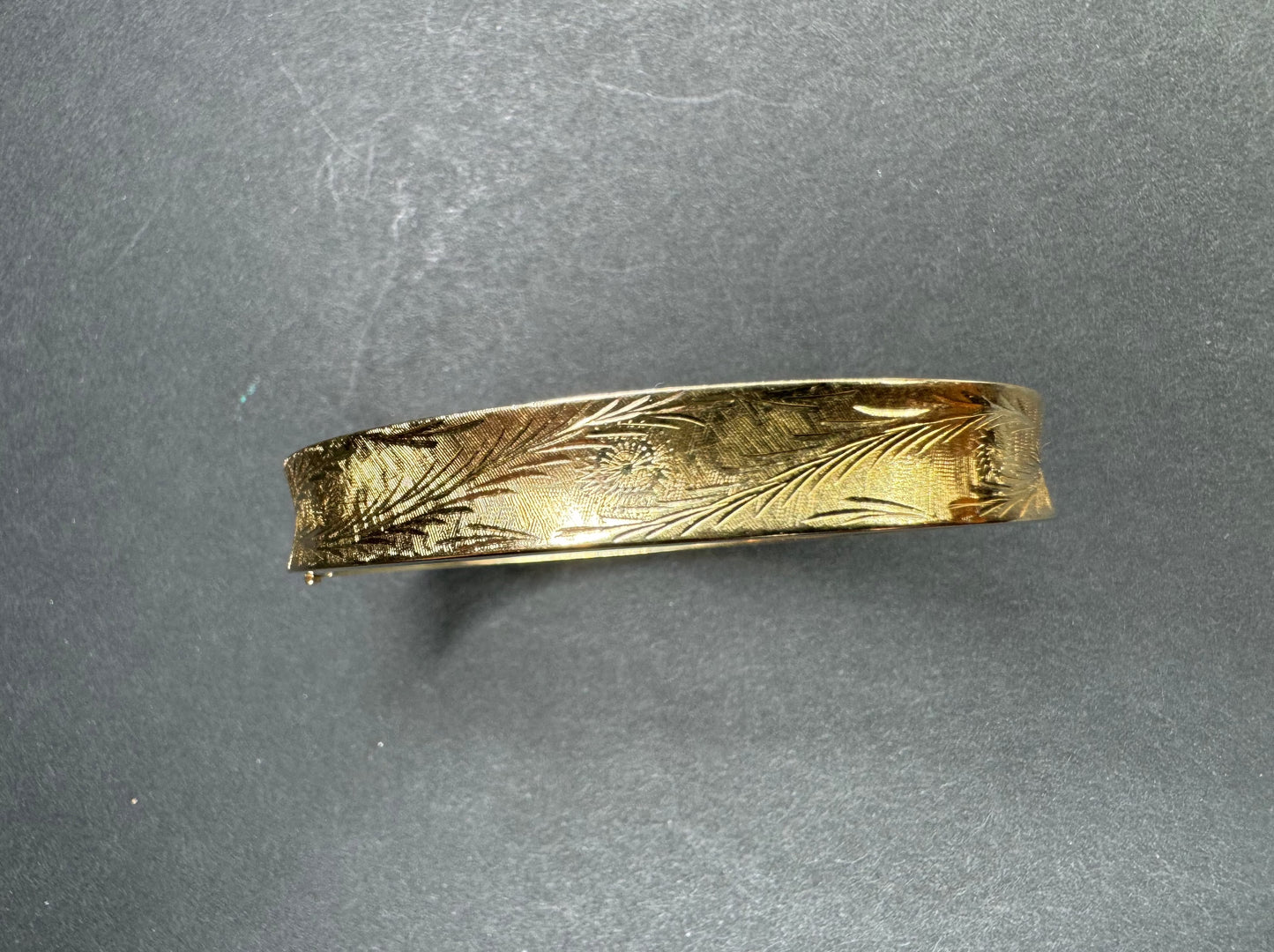 14k Brushed Gold Hinged Bangle With Push Clasp Circa 1950's