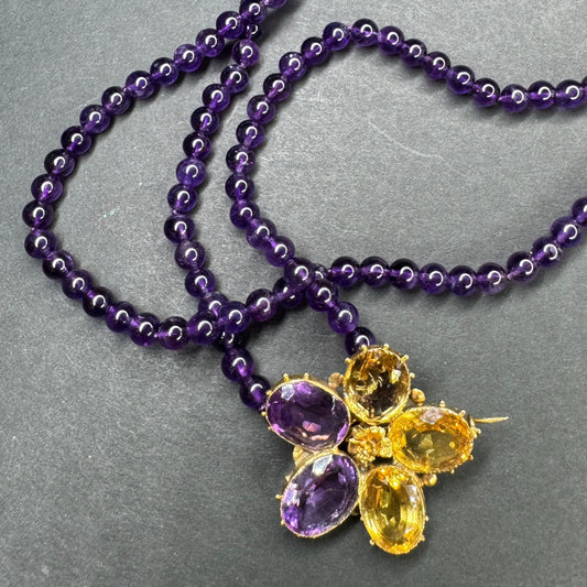 Very Early Victorian Large Amethyst and Citrine Brooch