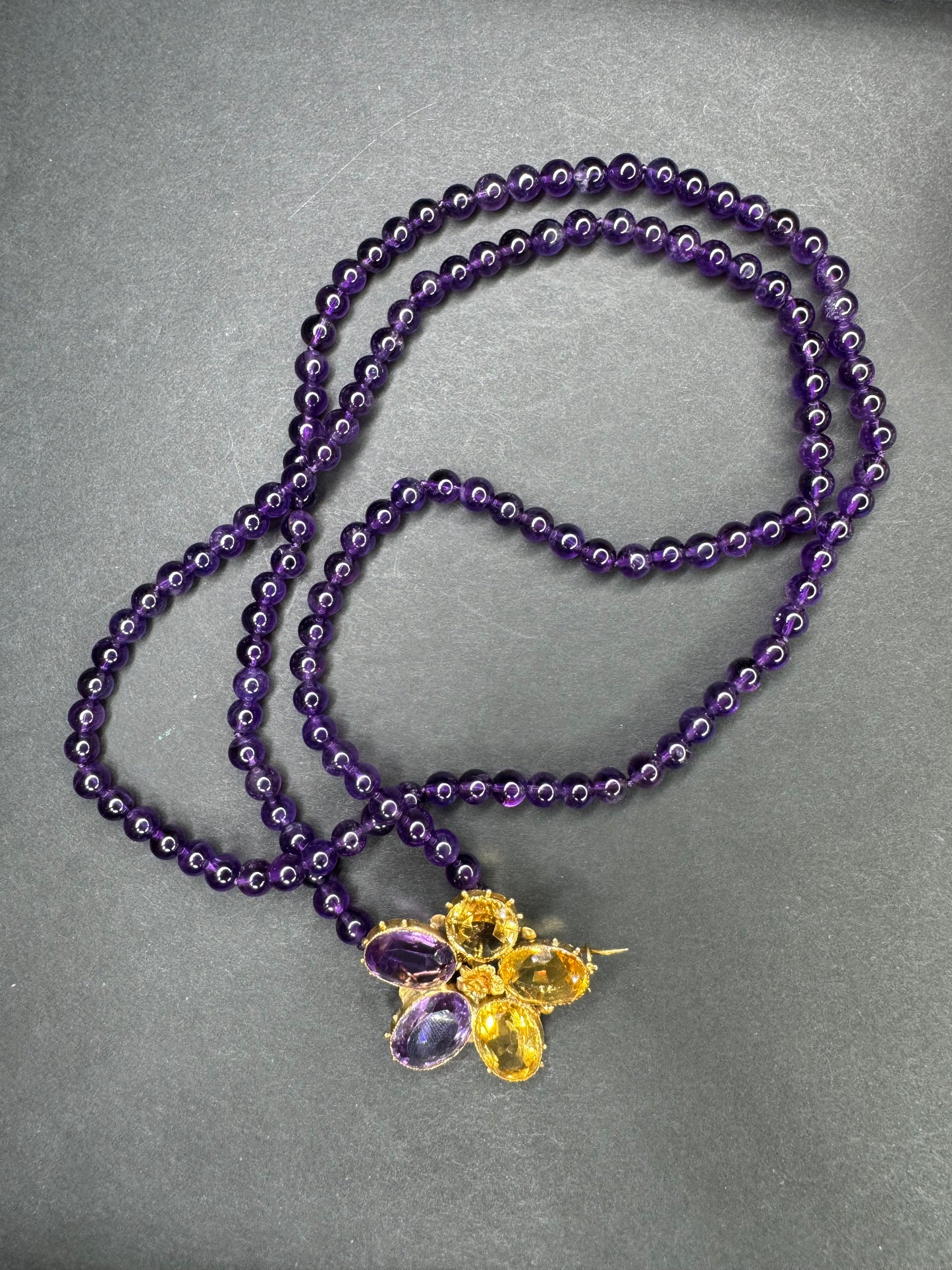 Very Early Victorian Large Amethyst and Citrine Brooch