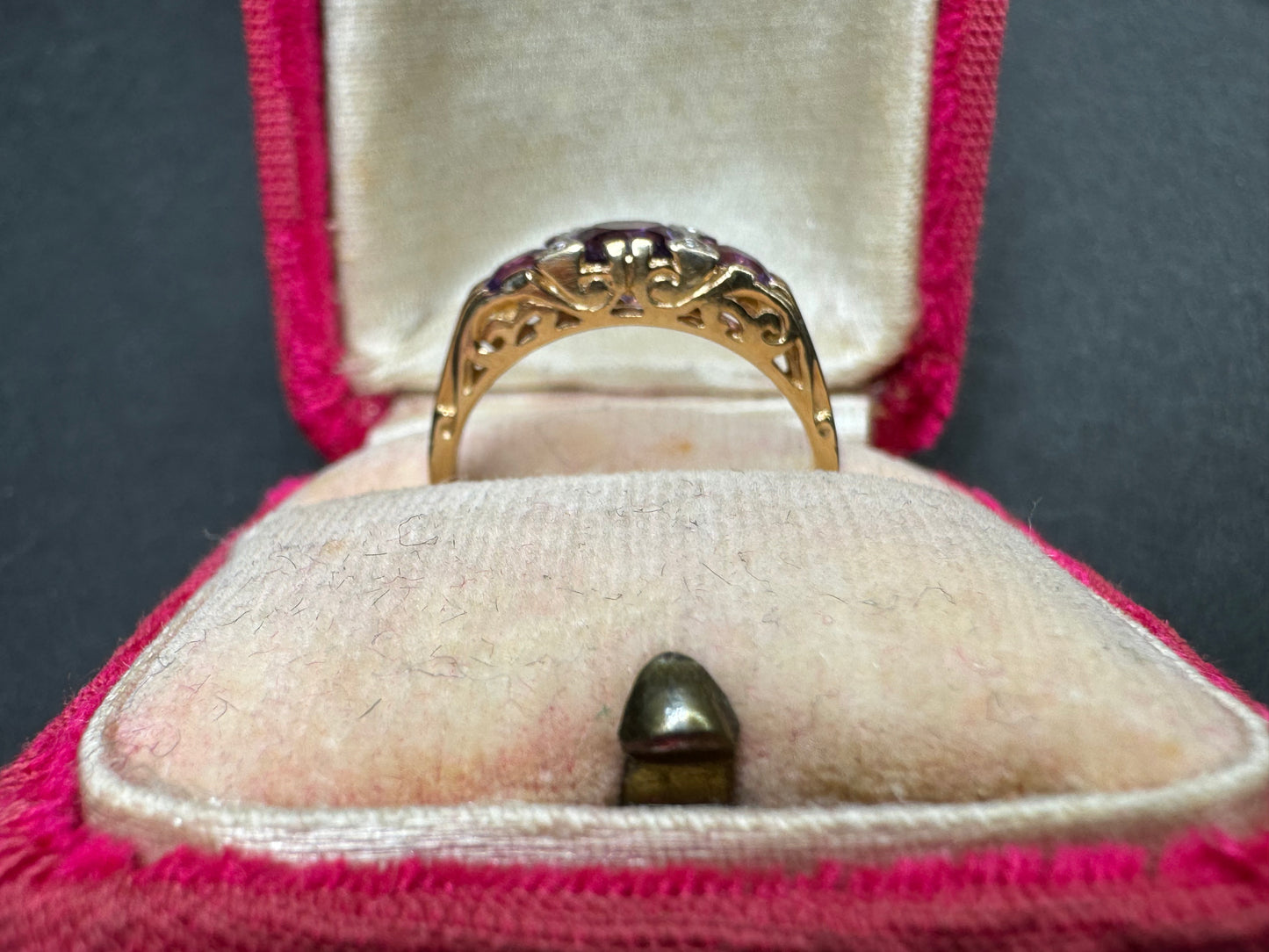 14kt Amethyst + Diamond 3 Stone Ring