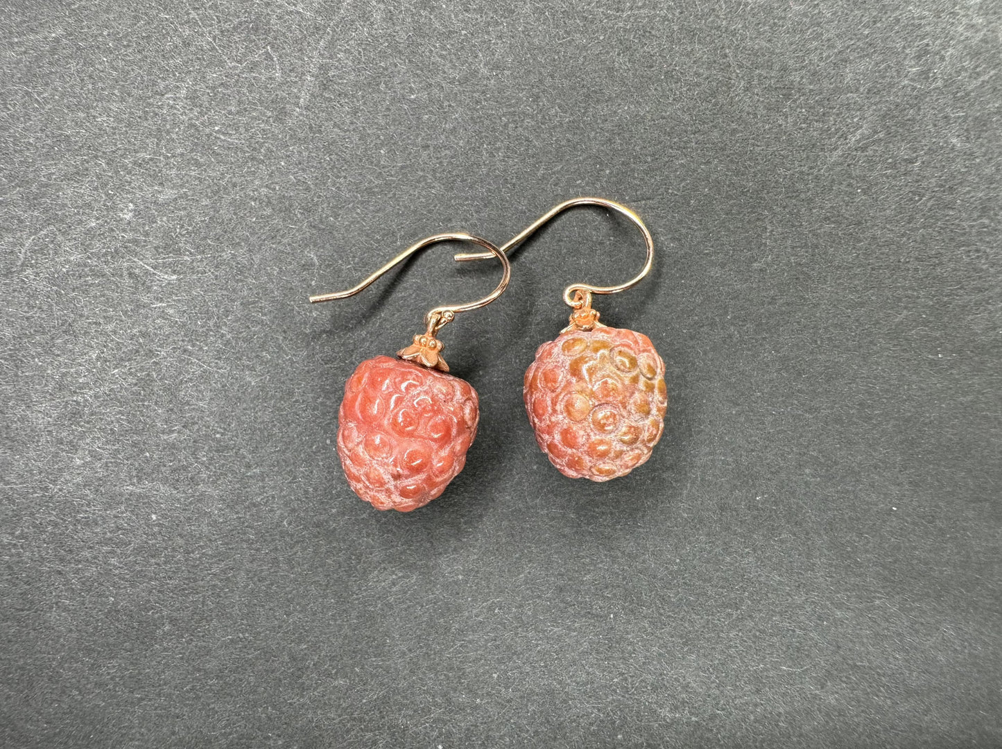 14k Rose Gold Earrings with Ruby Curved Raspberries