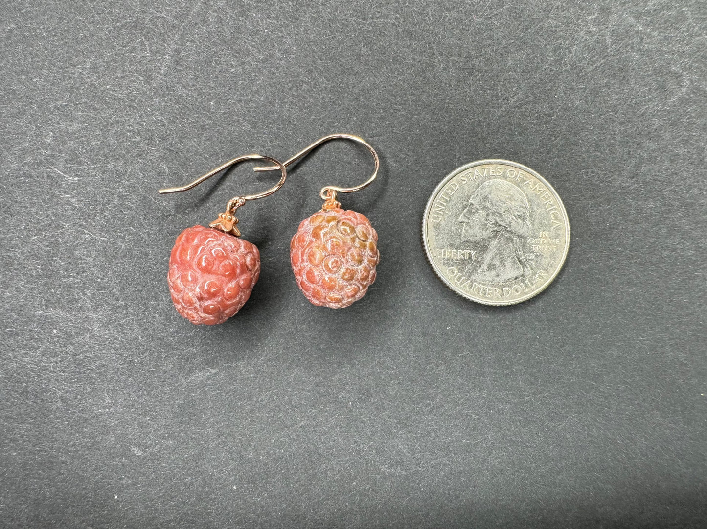14k Rose Gold Earrings with Ruby Curved Raspberries