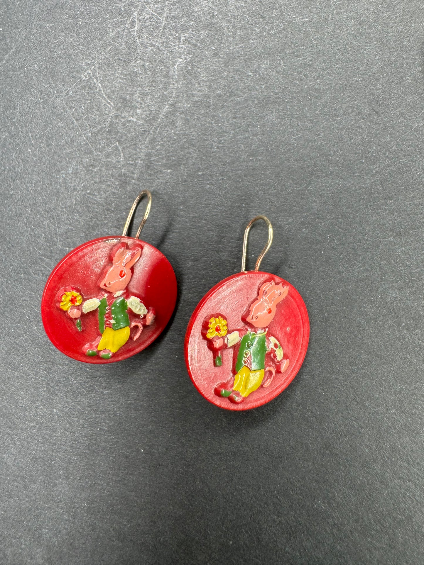 Bakelite Bunny Earrings on White Gold Wire
