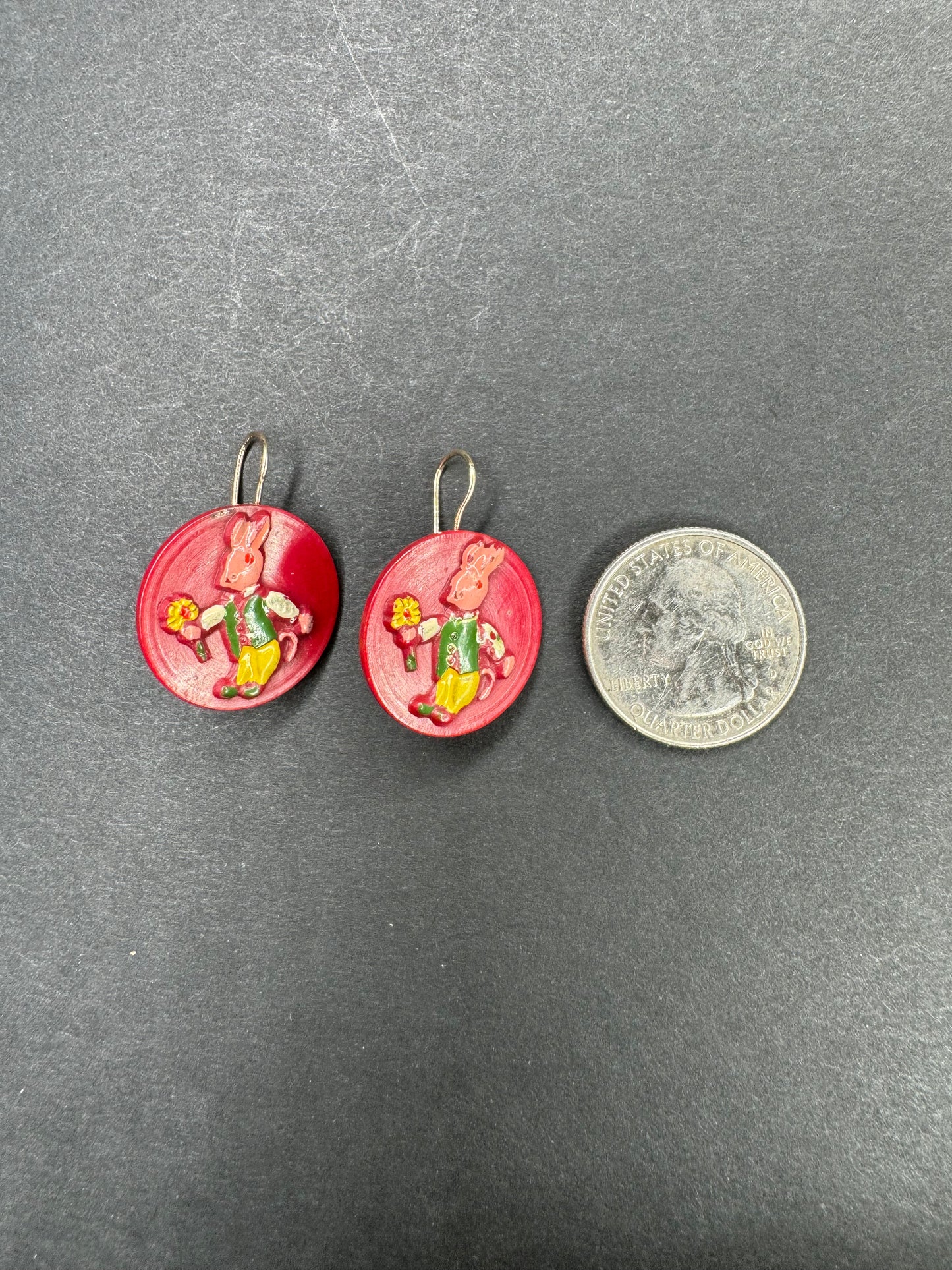 Bakelite Bunny Earrings on White Gold Wire