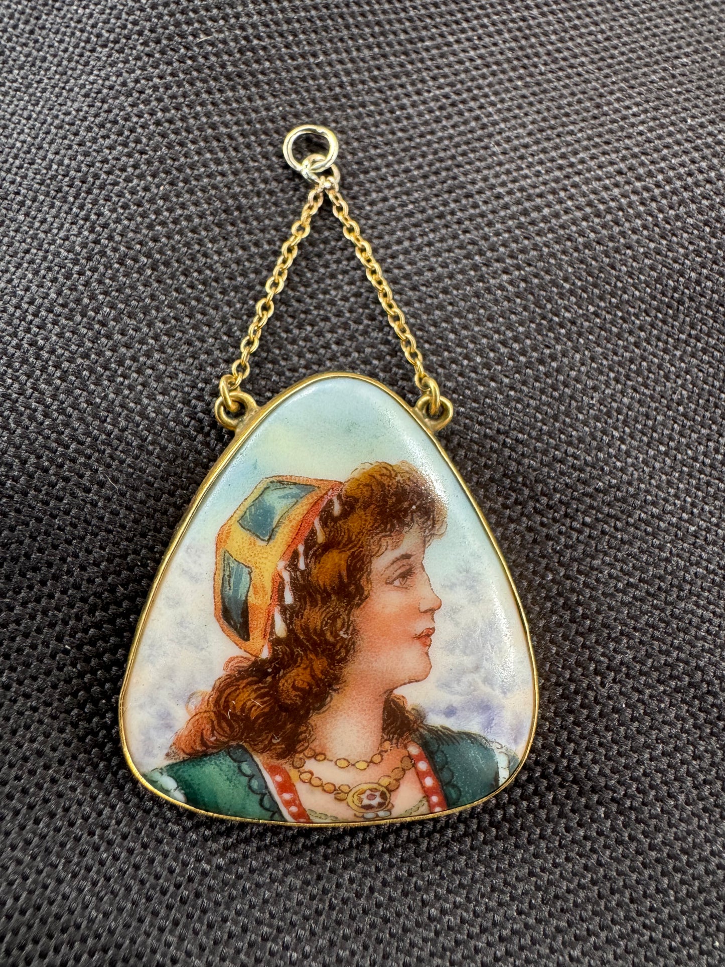 14k Limoges Porcelain Portrait Pendant