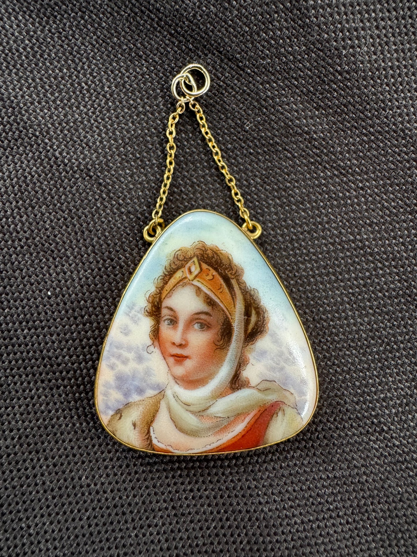 14k Limoges Porcelain Portrait Pendant