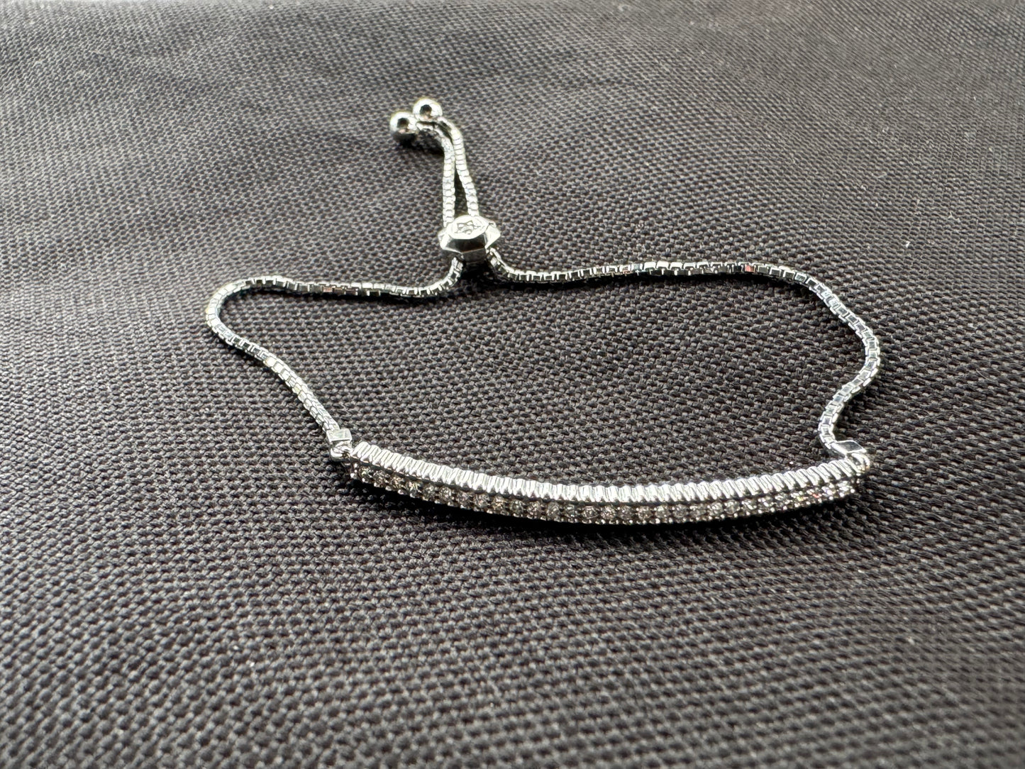 18k White Gold Adjustable Diamond Bar Bracelet with Diamond Toggle