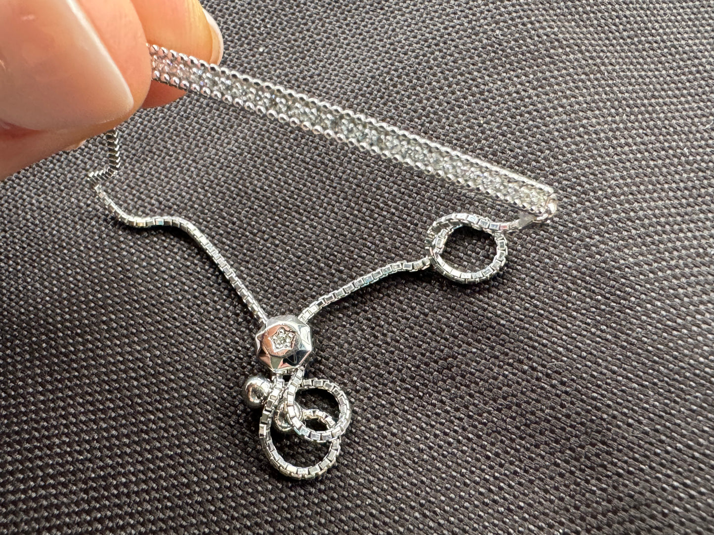 18k White Gold Adjustable Diamond Bar Bracelet with Diamond Toggle