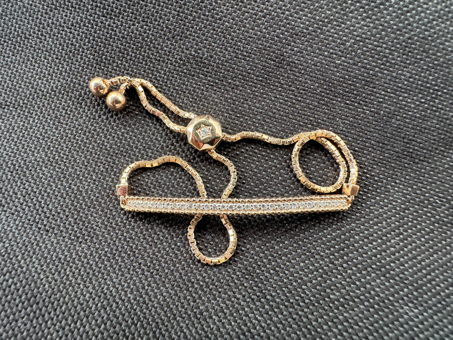 18k Rose Gold Adjustable Diamond Bar Bracelet with Diamond Toggle