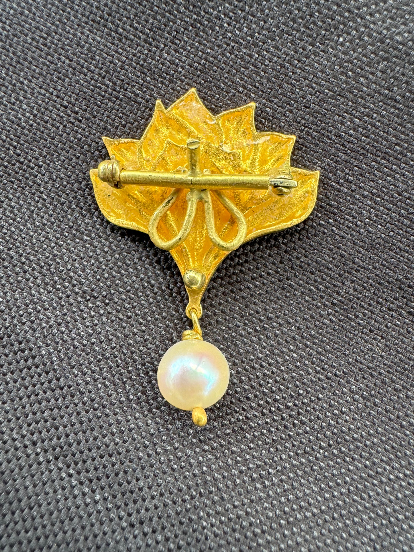 18k Enamel Lotus Brooch with Pearl