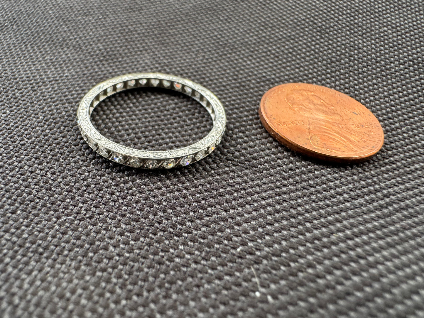 Art Deco Platinum Engraved Diamond Ring