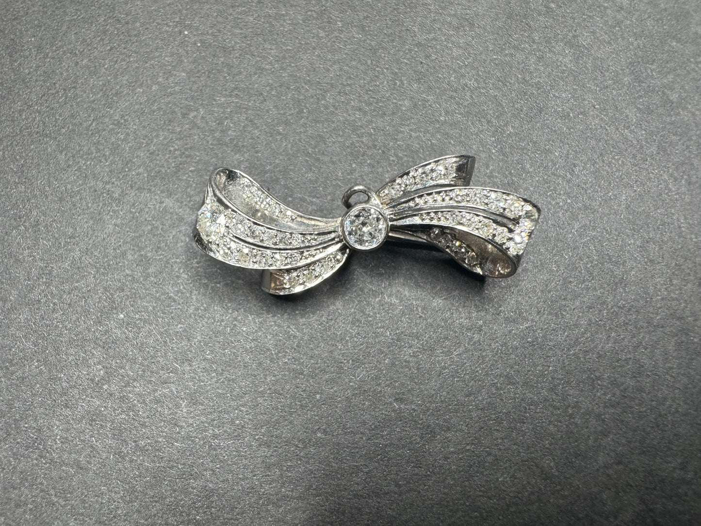 Edwardian Platinum and Old European Cut Diamond Bow Brooch