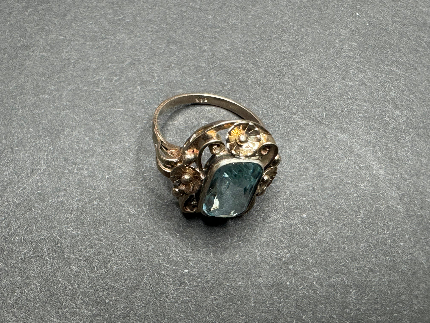 8k German Large Floral Set Blue Topaz Ring