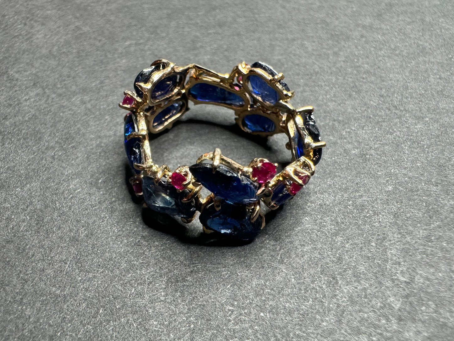 Carved Sapphire and Ruby 14K Eternity Band