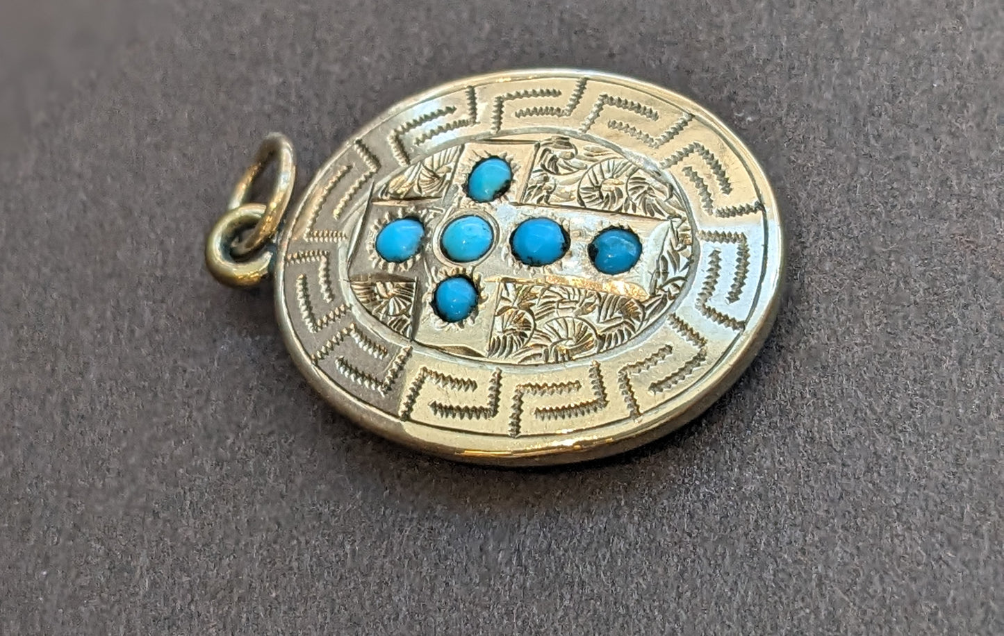 9k Turquoise Locket with Photograph Circa 1910