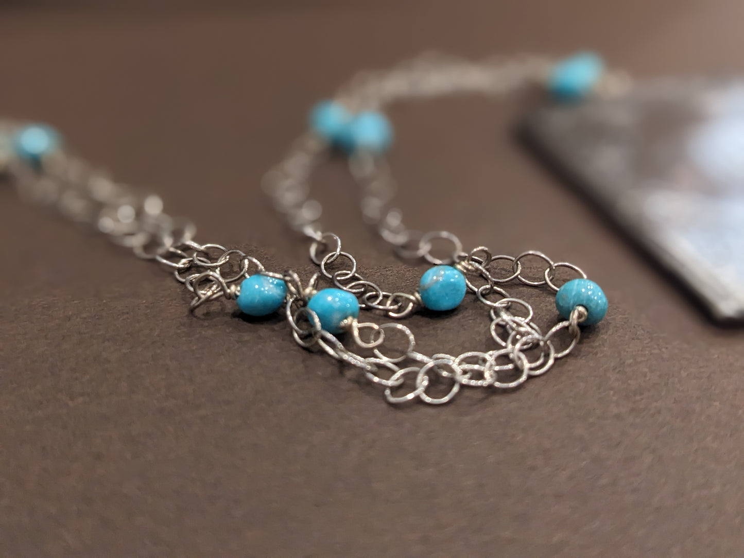 1900's Sterling Rectangular Locket with Sterling and Turquoise Chain