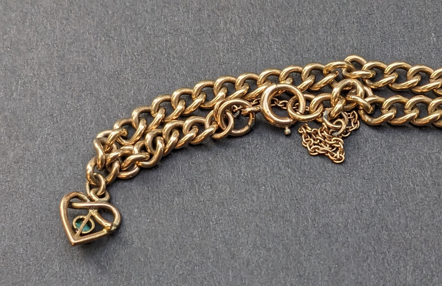 9k Gold Love Knot Turquoise Heart Charm on 9k Gold Bracelet