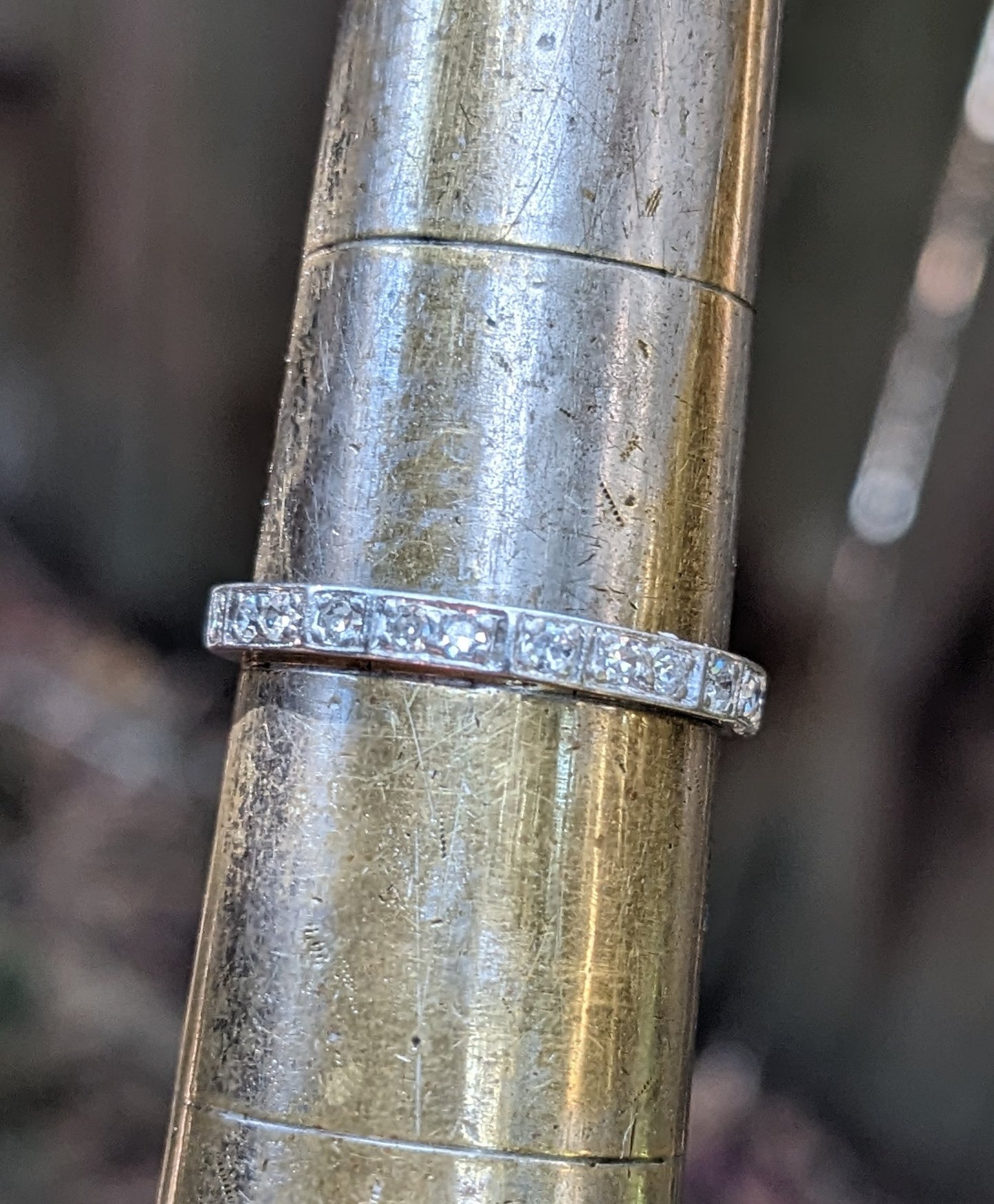 Platinum Art Deco Eternity Band mine cut octagon