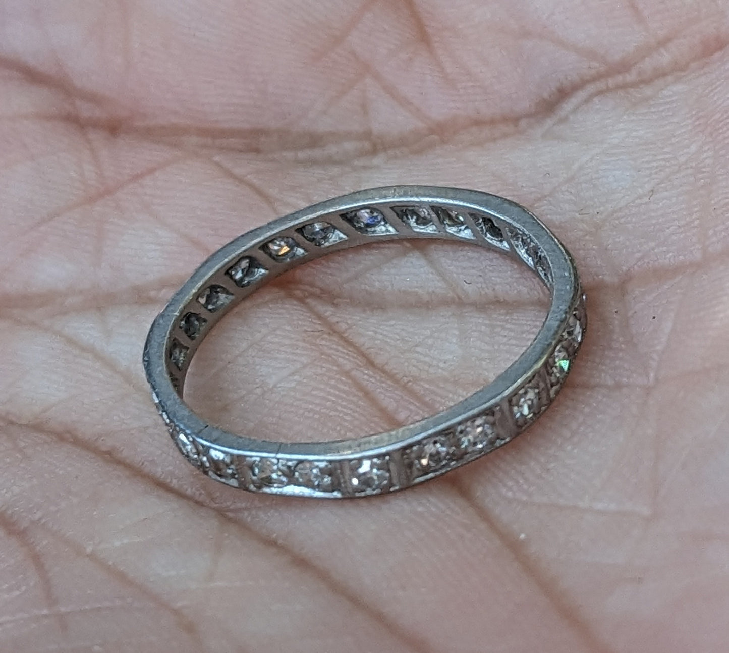 Platinum Art Deco Eternity Band mine cut octagon