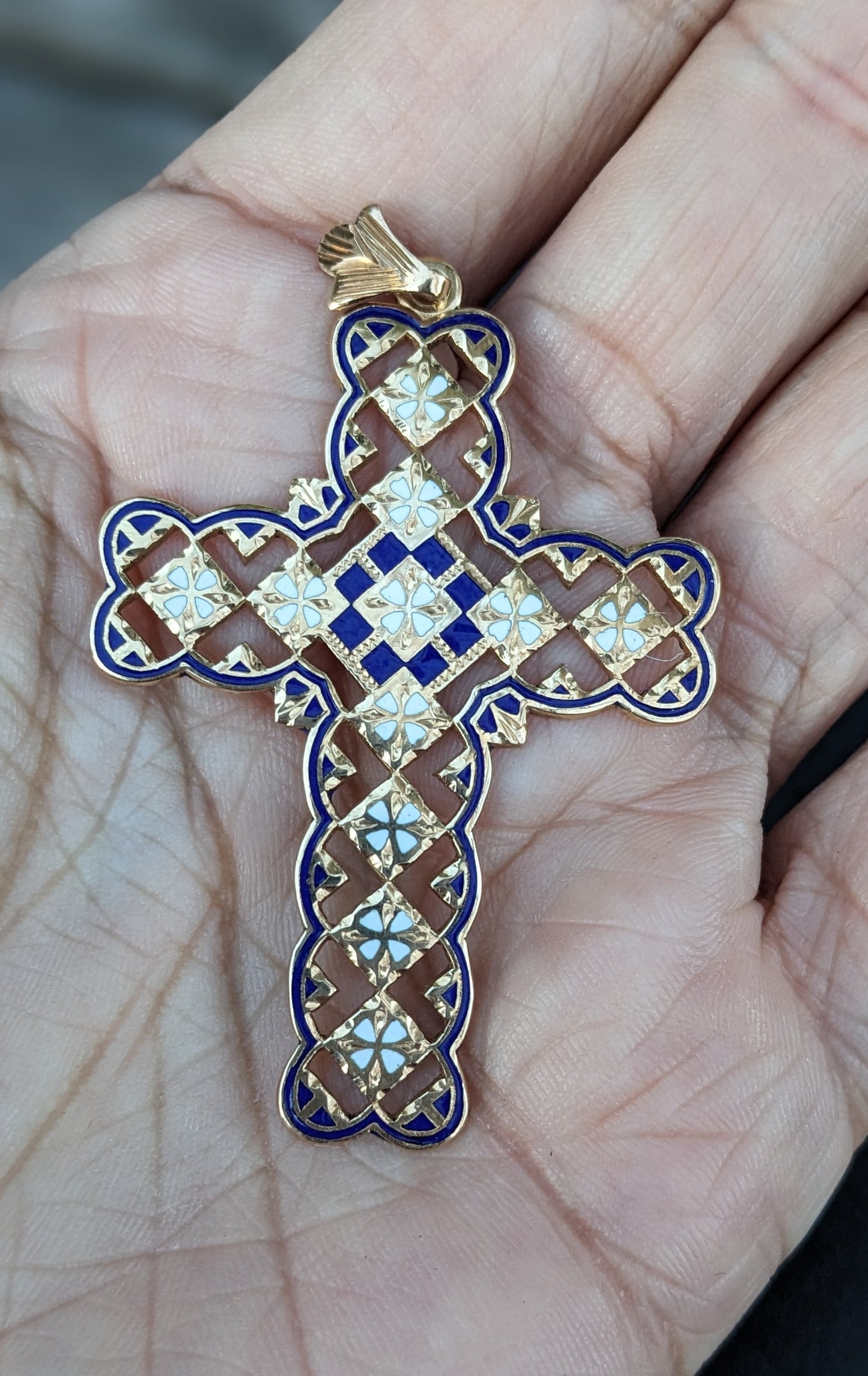 18K and Enamel French Large Cross