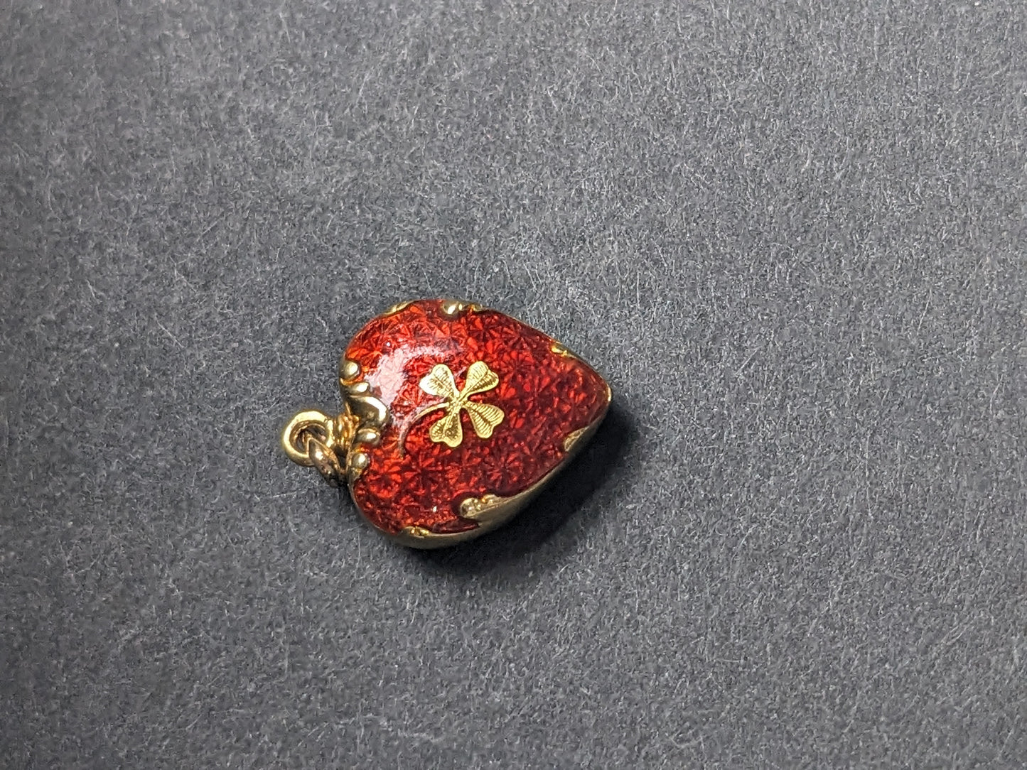 Red Enamel 14K Heart with Shamrock Charm
