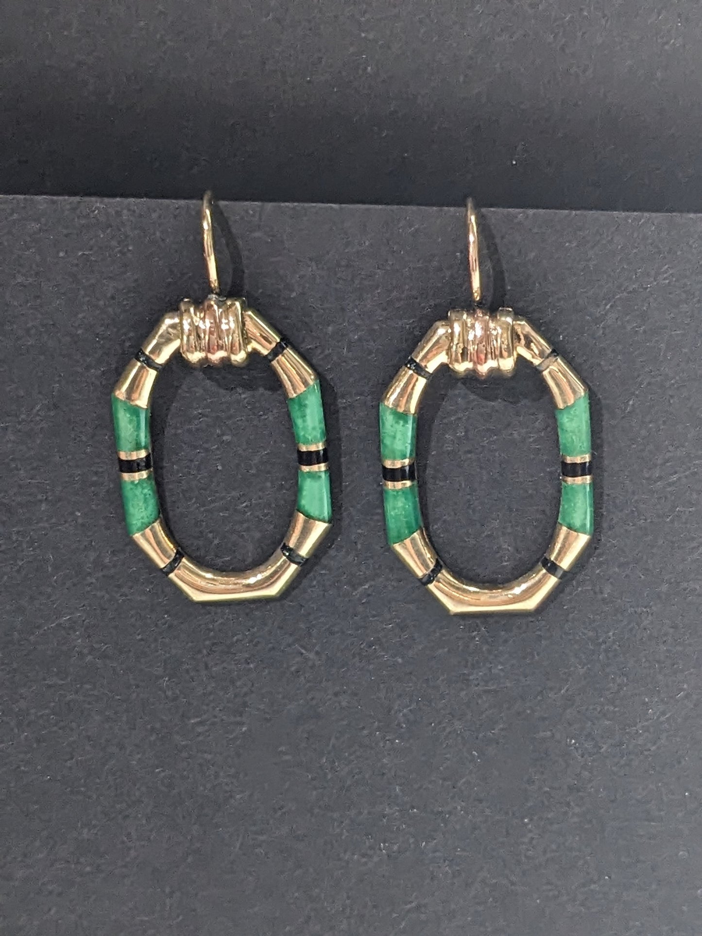 Art Deco malachite & onyx earrings
