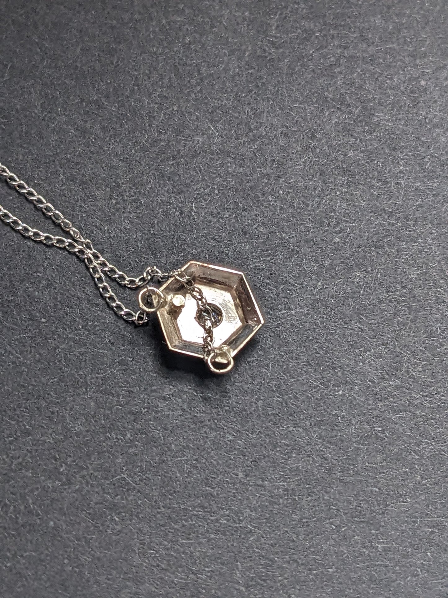 14K White Gold Art Deco Hexagon Old European Diamond Necklace