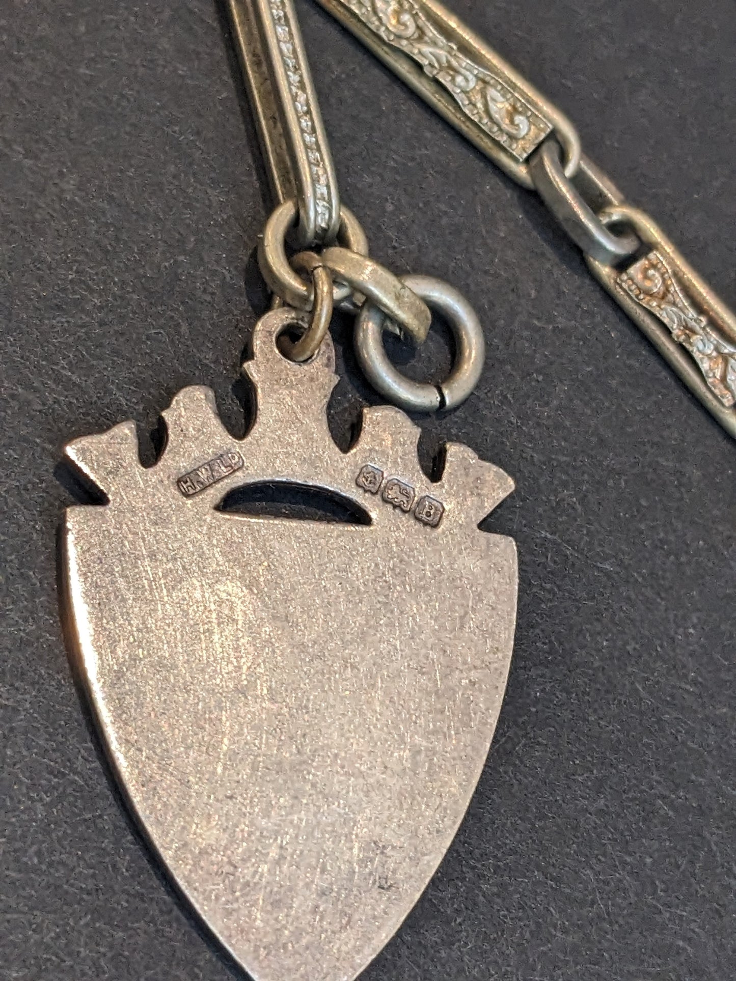 English Sterling Crest Fob and Watch Chain
