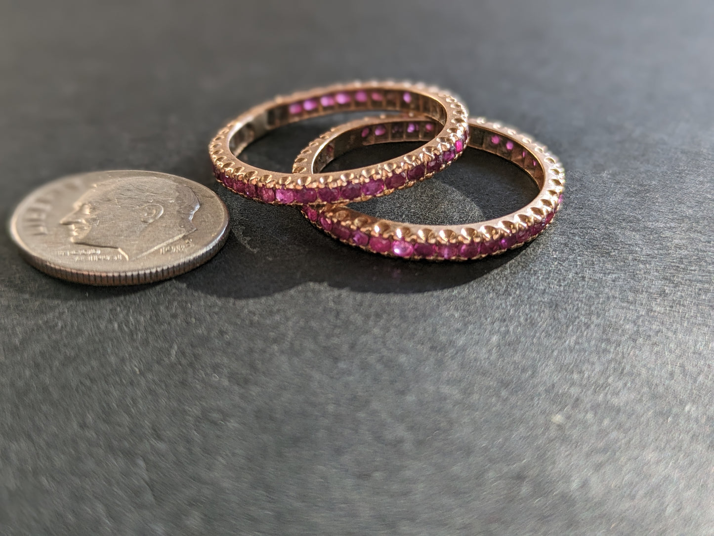 14kt Pair Ruby eternity bands size 11