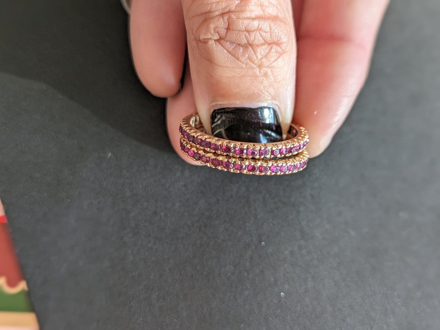 14kt Pair Ruby eternity bands size 11