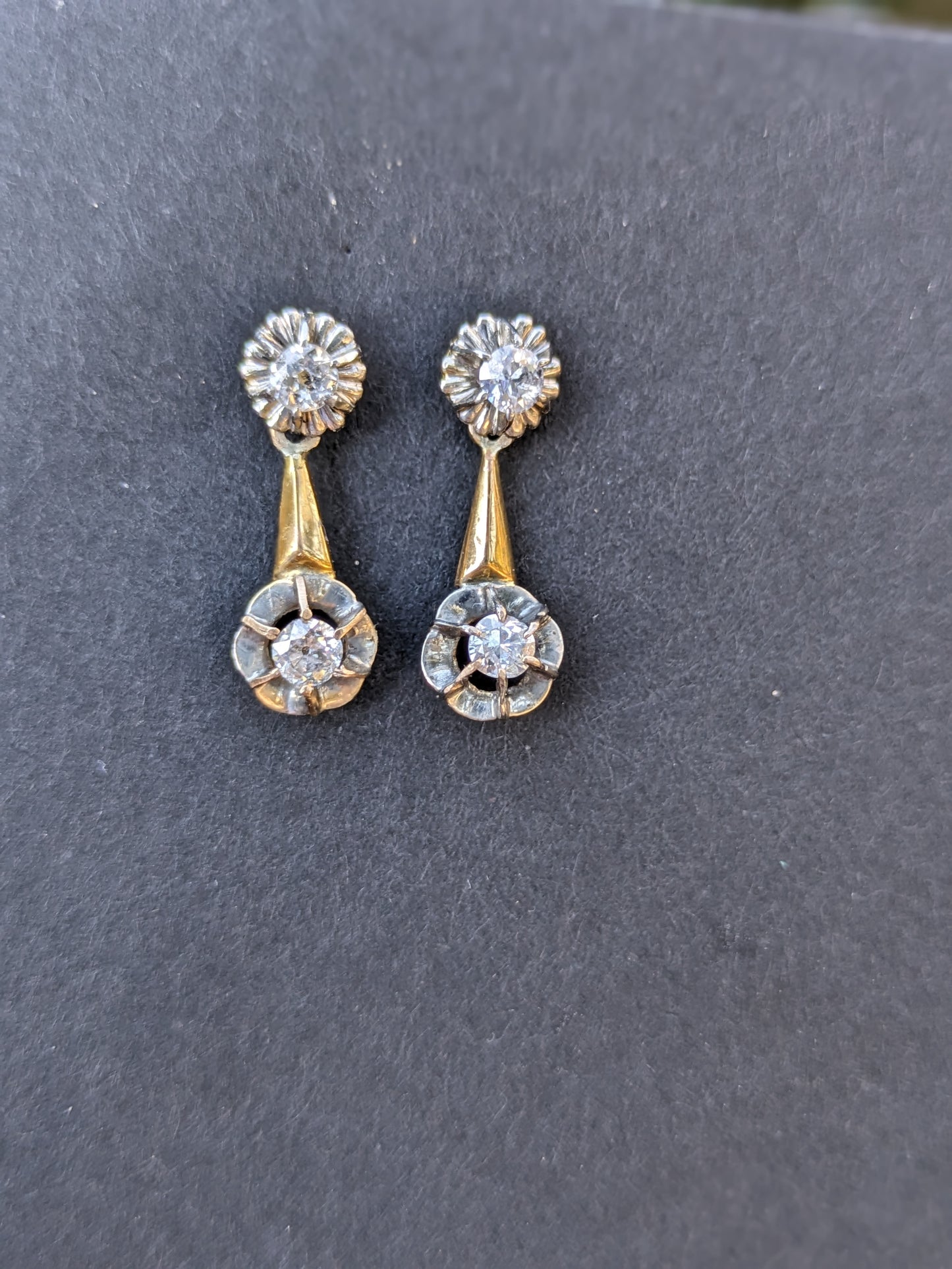 Claw set mine cut diamond earring dangles