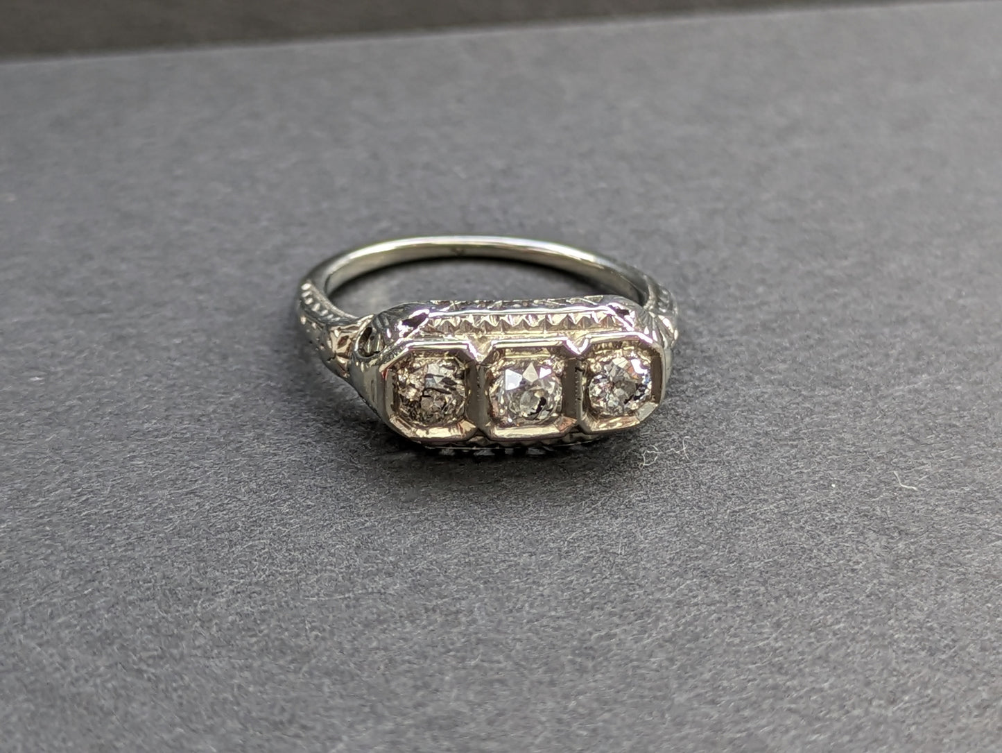 14K Old European 3 Stone Ring