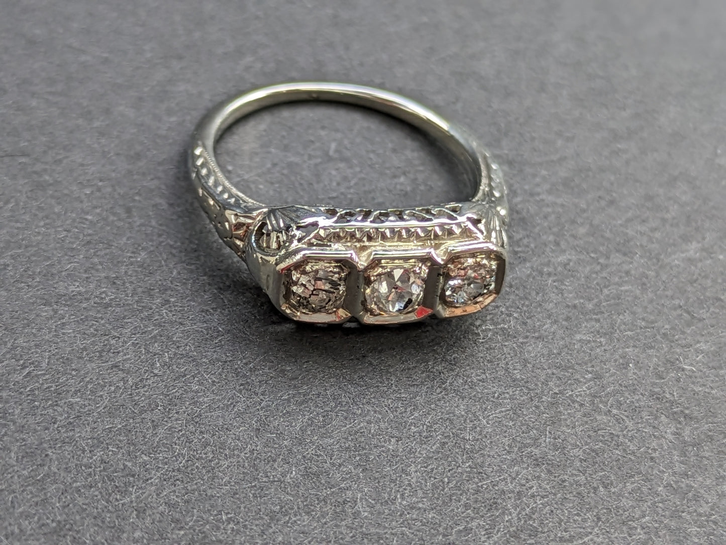 14K Old European 3 Stone Ring