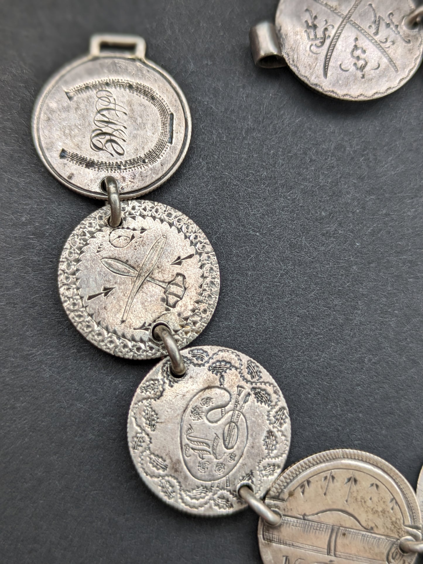 American sterling "love token" bracelet circa 1870s