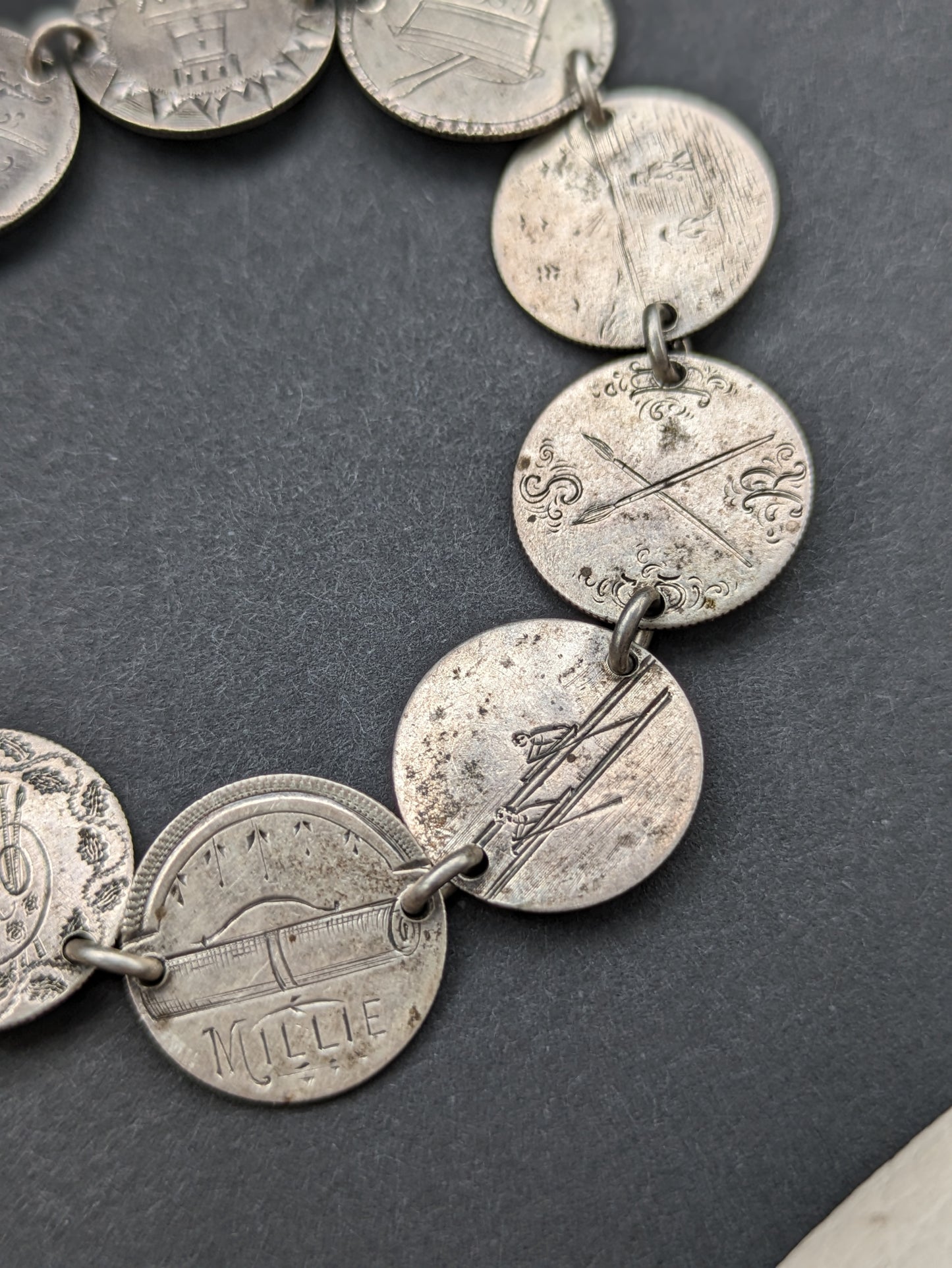 American sterling "love token" bracelet circa 1870s