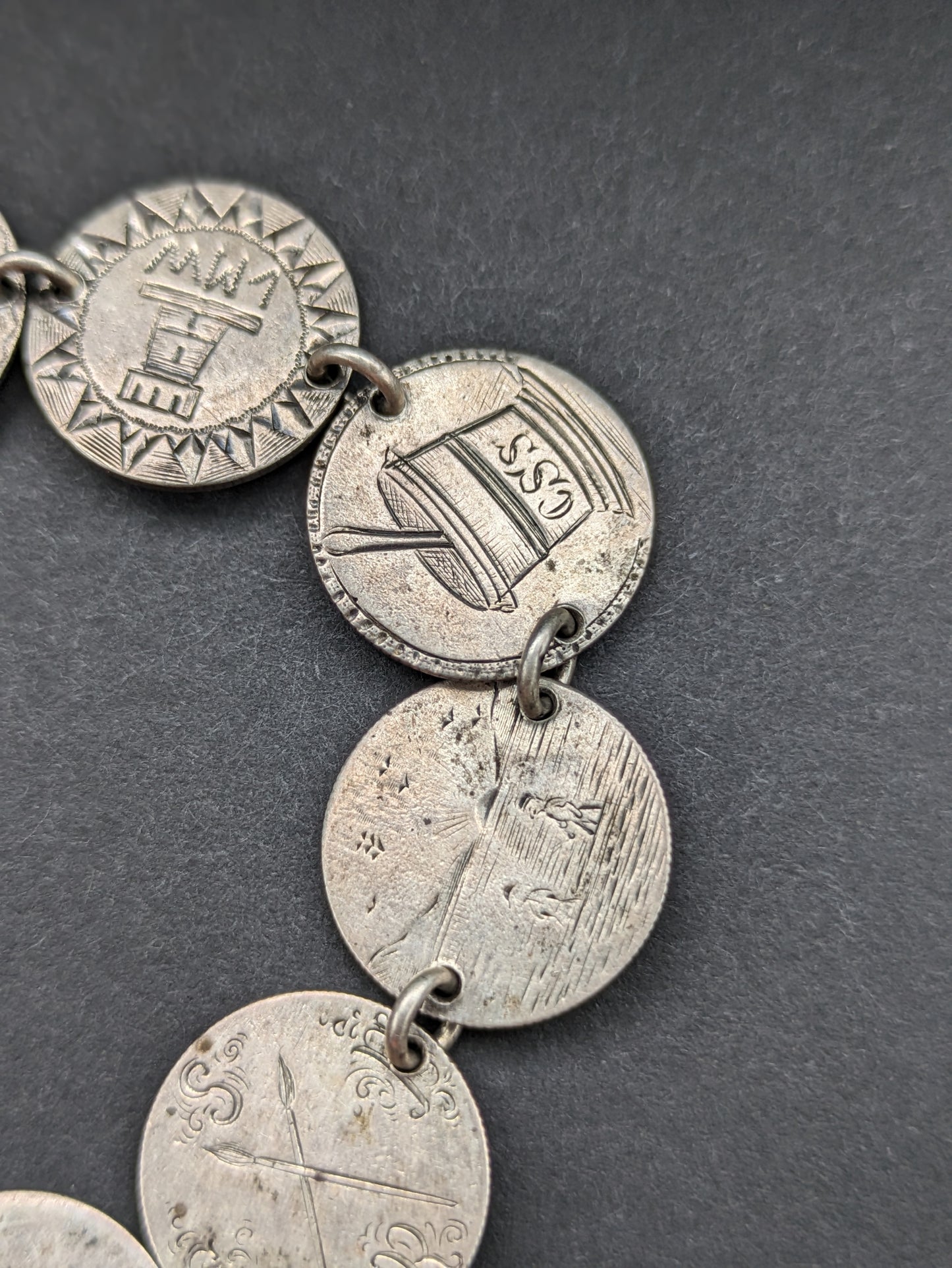 American sterling "love token" bracelet circa 1870s