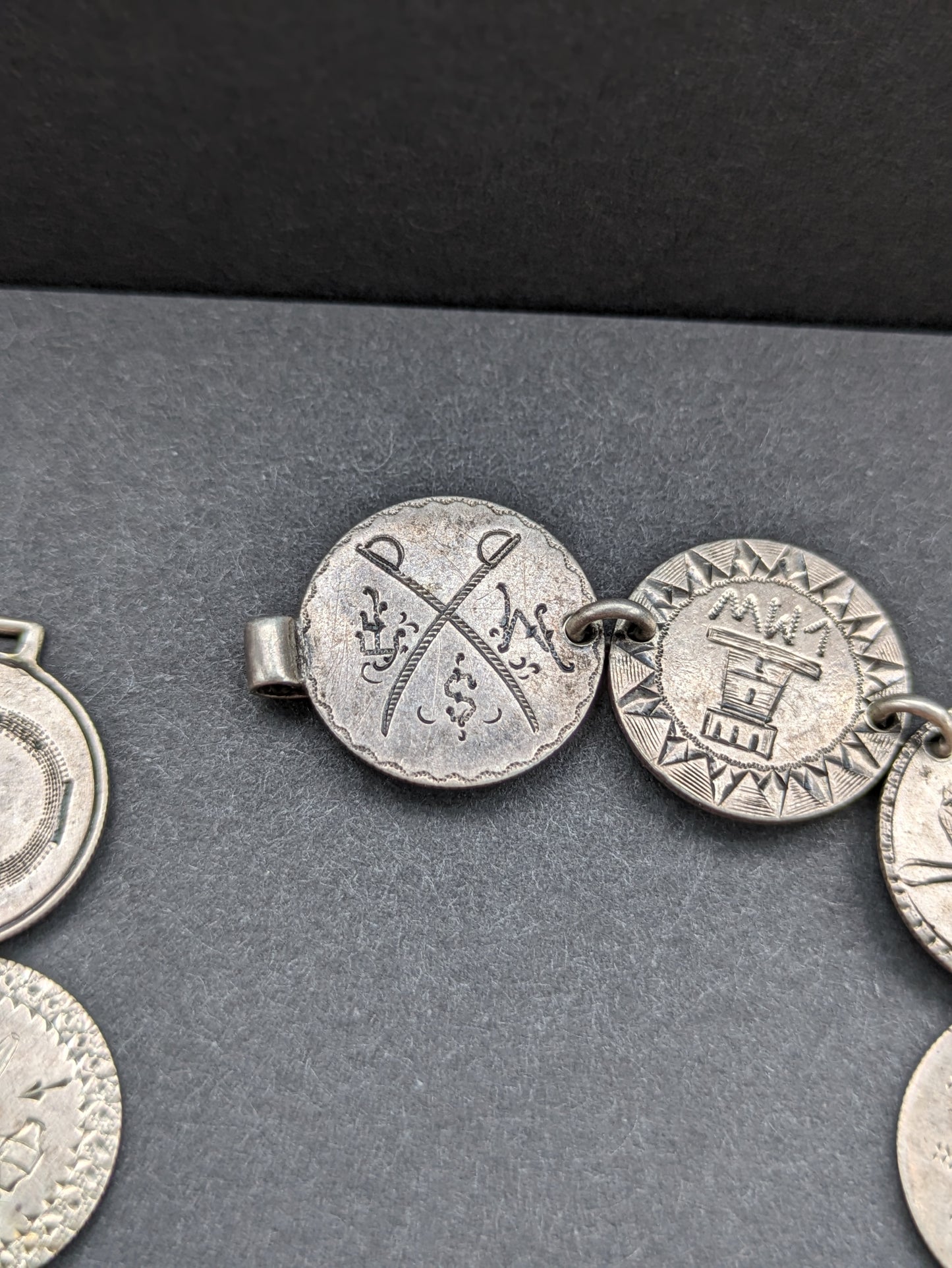 American sterling "love token" bracelet circa 1870s