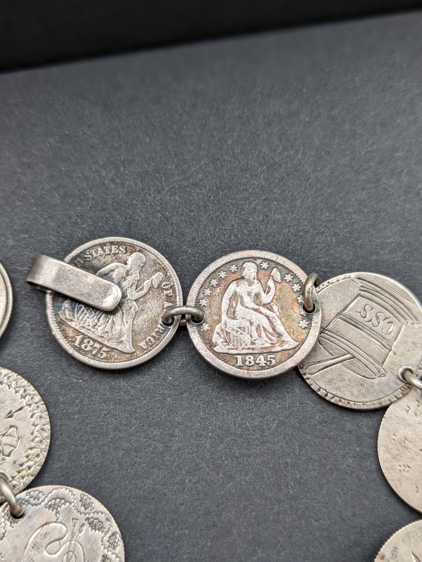 American sterling "love token" bracelet circa 1870s